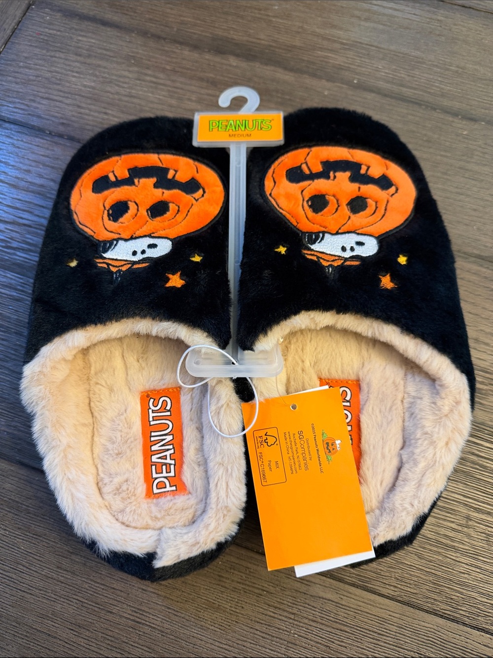 Women's Peanuts Snoopy Jack O Lantern Black Slippers Great Pumpkin Size M 7/8